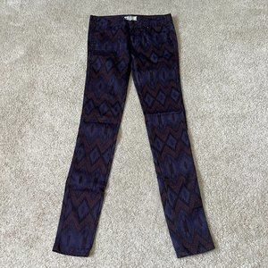Free People Jeans Size 25 Purple Burgundy Aztec Tribal Print Skinny Full Length